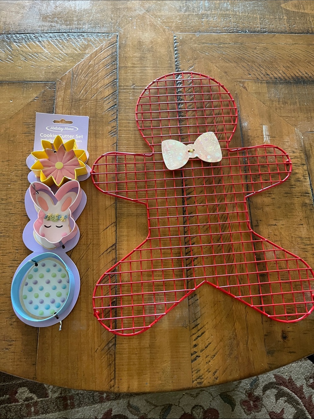 Anthropologie Red Gingerbread Cooling Rack with Pastel Cookie Cutters